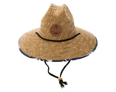 Straw Lifeguard Hat - Blue Palm Leaf